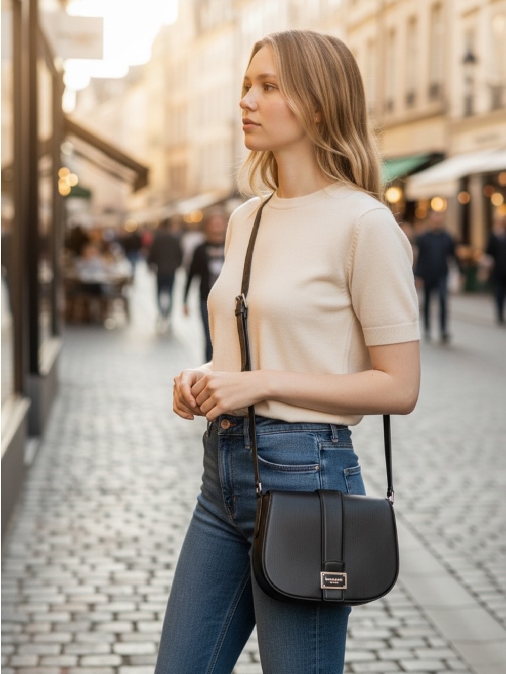 Kate Spade Black Leather Saddle Crossbody Bag NWT Gold Hardware Dust Bag Classic - Picture 6 of 17